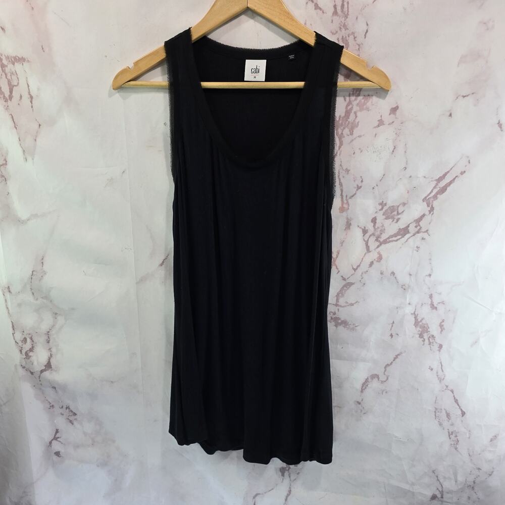 Cabi Tank Top Womens Medium Black Bamboo Modal Racerback Frayed 5197